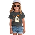 thumbnail image 5 of xaweyi Youth Girls Halloween Short Sleeve Crew Neck T-Shirt Single Ghost Pumpkin Border Print Holiday Top, 5 of 7