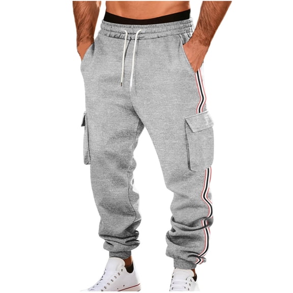 USNSM Men's Sweat Pants Loose Fit Joggers Casual Striped Pant Elastic Waist Sweatpants Drawstring Pockets Elastic Trousers Gray L