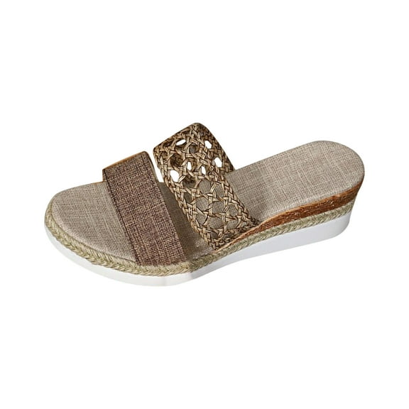Fesfesfes Women's Fish Mouth Open Toe Woven Wedge Heel Slippers Thick Bottom Comfortable Casual Spring Summer Versatile Fashionable Slip-On Sandals(Brown,US 5.5)