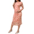thumbnail image 2 of Women Maternity Dress Floral Mesh Ruched Side Bodycon Long Sleeve Pregnancy Dresses Wedding Guest M Pink, 2 of 5