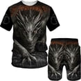 thumbnail image 3 of Conjunto de camiseta y pantalones cortos con estampado de dragón para hombre, chándal con estampado de dragón vintage impreso en 3D, camiseta Y2K, conjunto de verano de dos piezas, novedad de 2024, 3 of 5