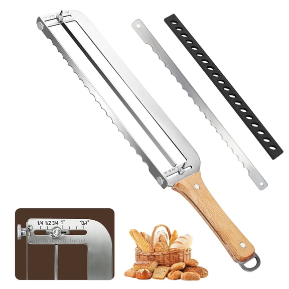 Bread Knife for Homemade Bread, 16" Adjustable Bread Slicer, Bow Cutter Stainless Steel Double-Sided Blades for Bagels and Baguettes,Sourdough
