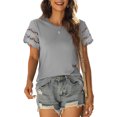 thumbnail image 1 of Camisa de manga corta para mujer,Camiseta de verano de manga corta con encaje para mujer, camiseta con cuello redondo, integración sin costuras, 1 of 5