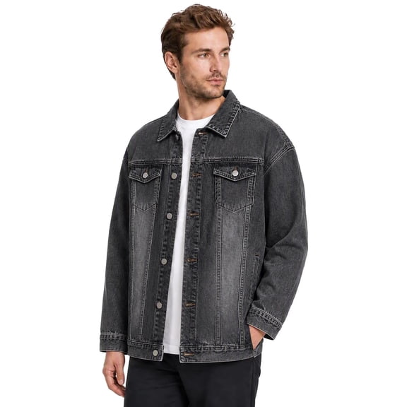 Jjayotai Men's Denim Jacket, Button Down Trucker Jacket, Long Sleeve Casual Outerwear with Chest Pockets, Fall Winter Layering Coat