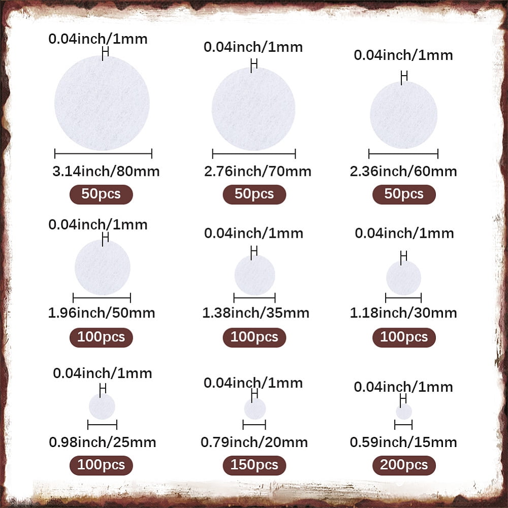 1000Pcs 10 Sizes Felt Round Circles White Felt Shapes Pre Cut Non Woven Soft Disc Universal Needlework Handcraft Sewing Small Pad Felting