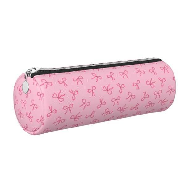 Disketp Pink Bows Estuche Organizador de Lápices de Cuero, Estuche de Oficina con Cremallera para Bolígrafo y Lápiz