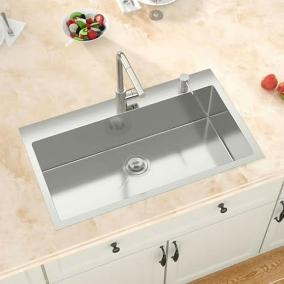 33x19 Drop In Kitchen Sink - 33 Inch Stainless Steel Sinks Topmount 304 Single Bowl Kitchen Sink 9" Deep Basin with Drain Assembly$$Tools & Hardware Other
