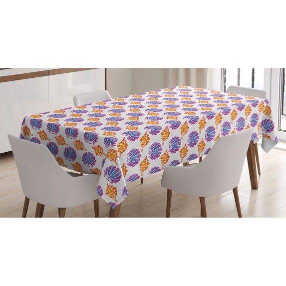 Watercolor Tablecloth, Aquarelle Marine Cockleshells Mollusc Starfish Ocean Deep Sea Art, Rectangle Satin Table Cover for Dining Room and Kitchen, 60" X 90", Dark Orange and Fuchsia, by Ambesonne