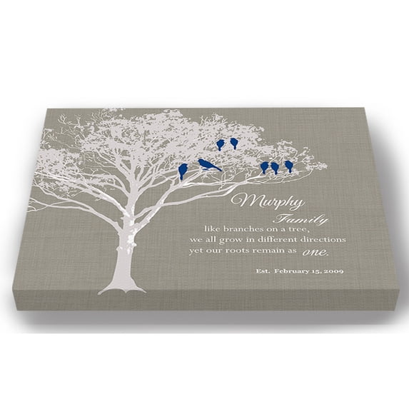 MuralMax Personalized Family Tree Canvas & Lovebirds, Romantic Lovebirds & Inspirational Quote Wall Decor - Gifts For Parents Wedding Anniversary Milestone, Grandparents, Taupe - Size 30 x 24