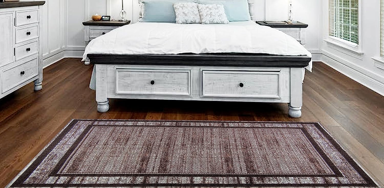 Gloria - Washable Area Rug Low Profile Bordered Washable Runners Anti Slip Backing Rugs for Living Room Light Weight Foldable Carpet
