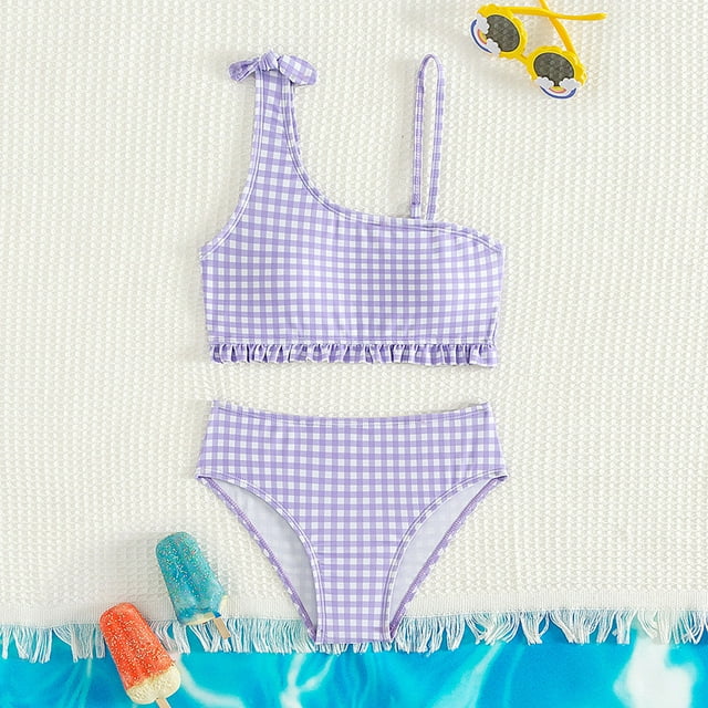Girl Swimsuit 2 Piece Cute Bikini Bathing Suit Flower Graphic Printed Athletic Bathing Suits 9-10 Years