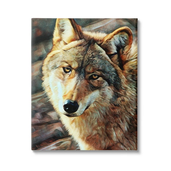 Stupell Wolf Gazing Wildlife Animal Portrait Animals & Insects Painting Gallery Wrapped Canvas Print Wall Art