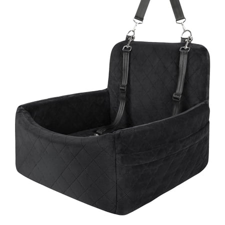 Dog Car Seat for Small Dogs Under 30lbs,Comfy & Safe Travel Bed with Washable Cover,2 Clip-On Safety Leashes and Pockets,Anti-Slip Base,Easy to Install (Black)