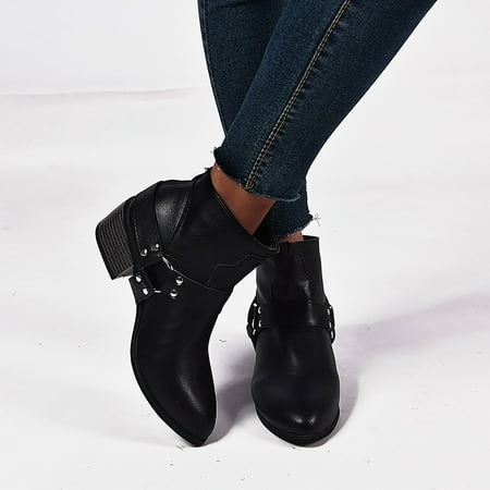 

Zunfeo Women Winter Boots- Vintage Zipper Boots Comfy Cowboy Boots Solid Pointy Toe Middle Heeled Boots Christmas Gifts Clearance Black 8.5