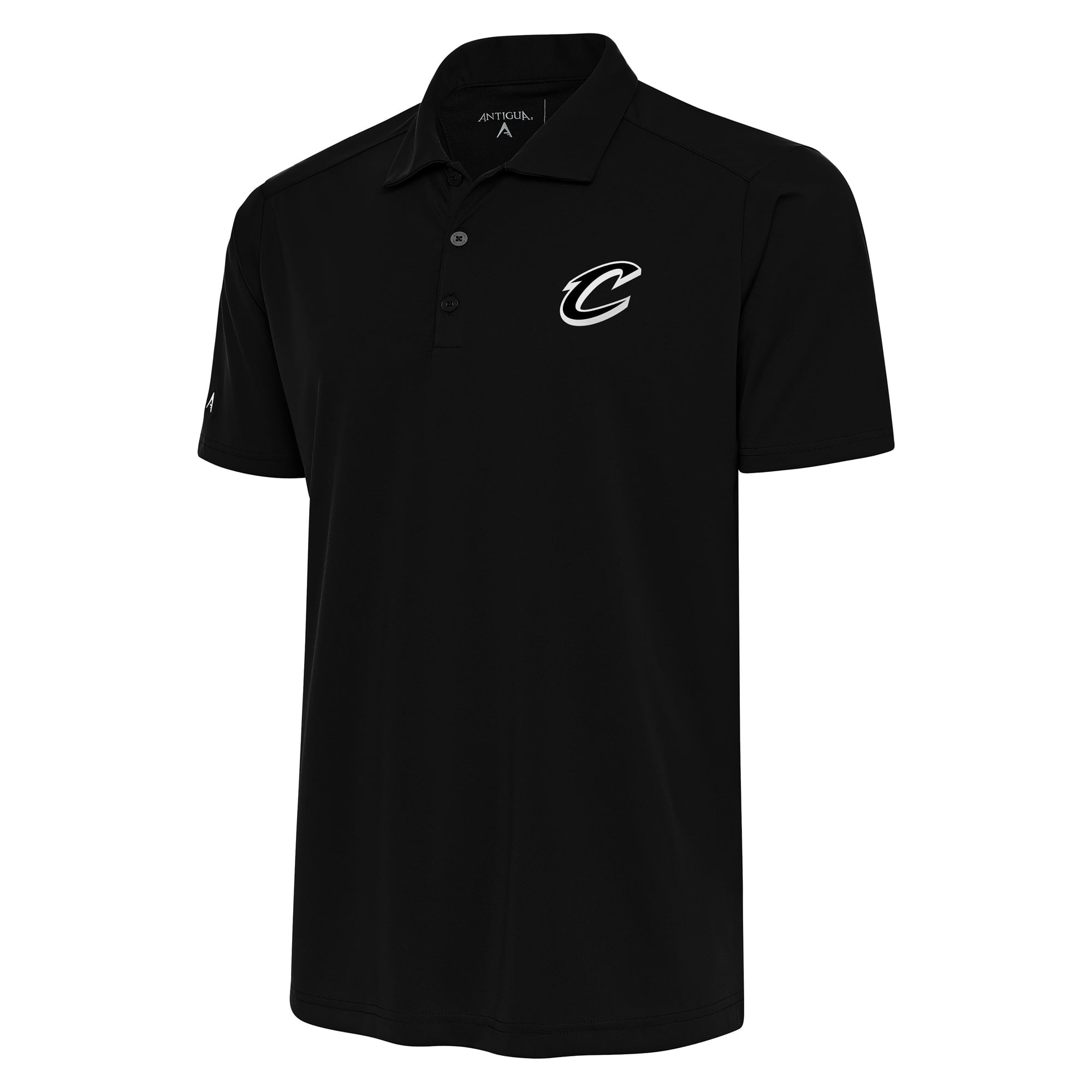 Men's Antigua Black Cleveland Cavaliers Metallic Logo Tribute Desert Dry Polo