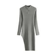 thumbnail image 2 of YHAJDS Women's Fall Winter Casual dress,Women's Dresses Casual Long Sleeve Dresses for Women Solid Color Round Neck Loose Knit Pullover Asymmetrical Side Split Bodycon Dress, 2 of 3