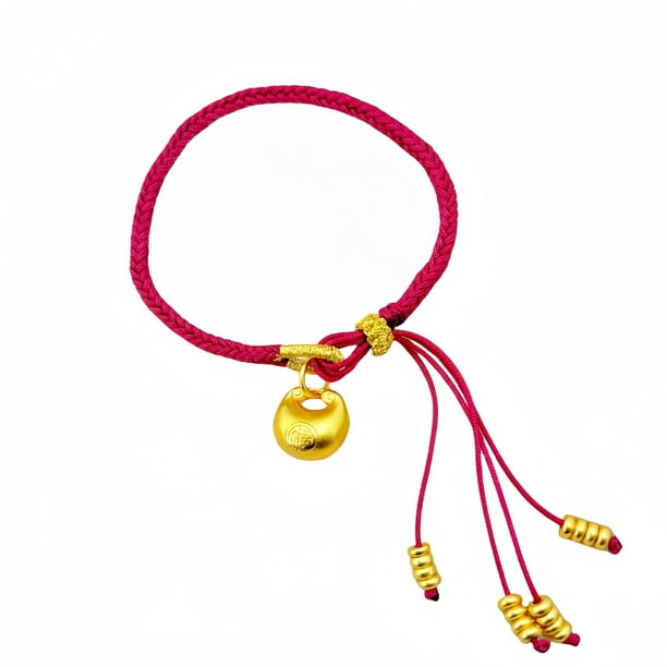 Pulsera de hilo rojo hecha a mano con correa dorada y borla