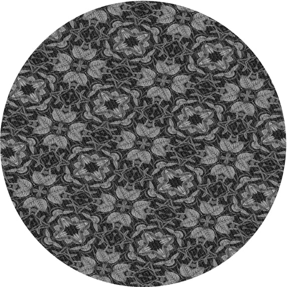 Ahgly Company Indoor Round Patterned Charcoal Black Area Rugs, 5' Round