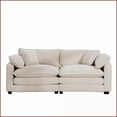thumbnail image 2 of Modern Classic 2-Seat Living Room Sofa with 4 Pillows | Light Beige Corduroy | Cushion Back | Flared Arms, 2 of 16