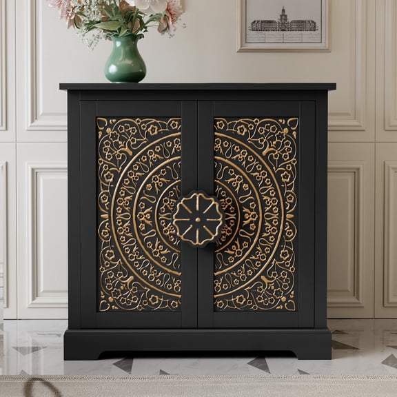 CBJCBJ 31.5" Kitchen Sideboard Buffet Cabinet with 2 Door Storage, Mid-Century Accent Cabinet for Living Room,Black