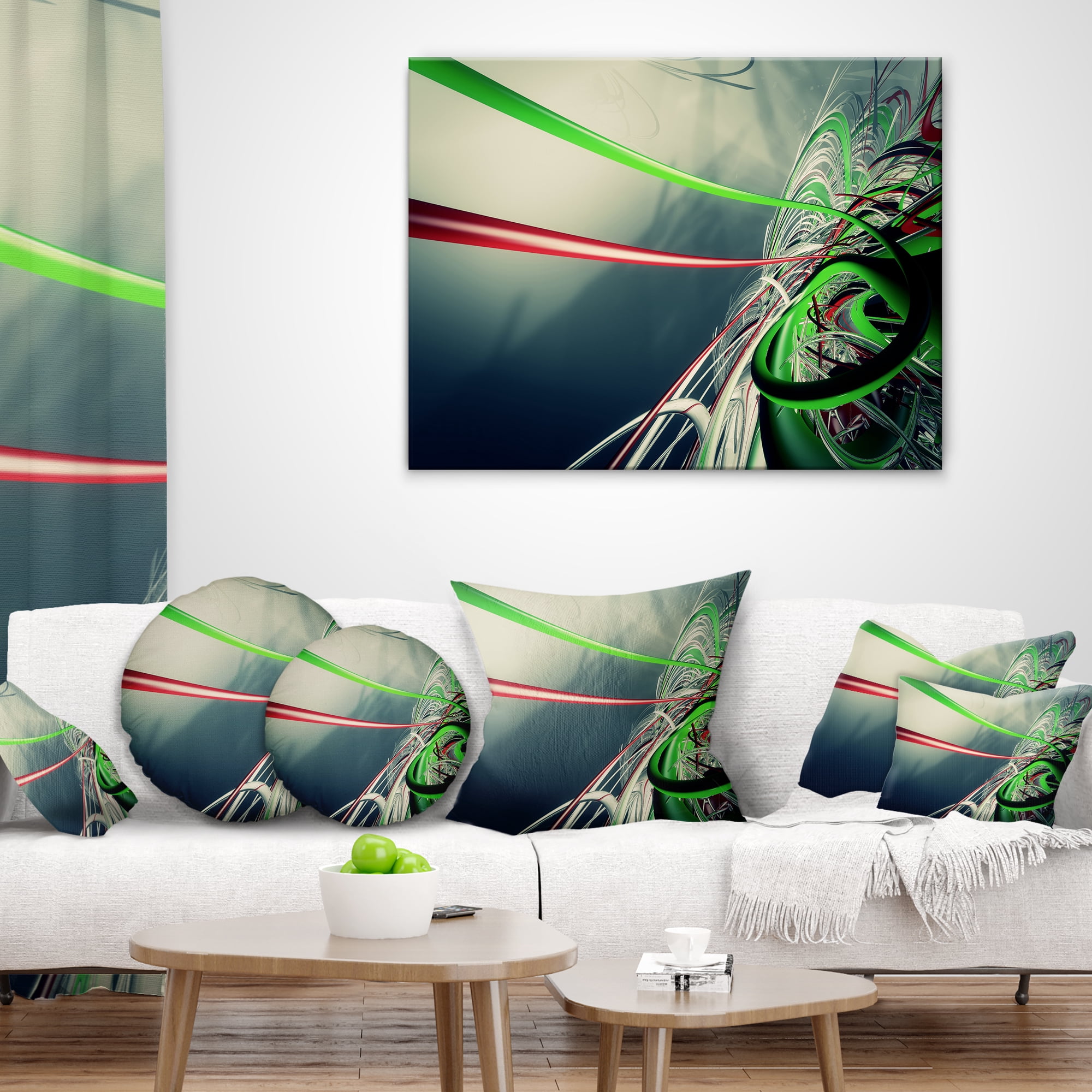 Designart Fractal 3D Green Stripes - Contemporary Throw Pillow - 16x16