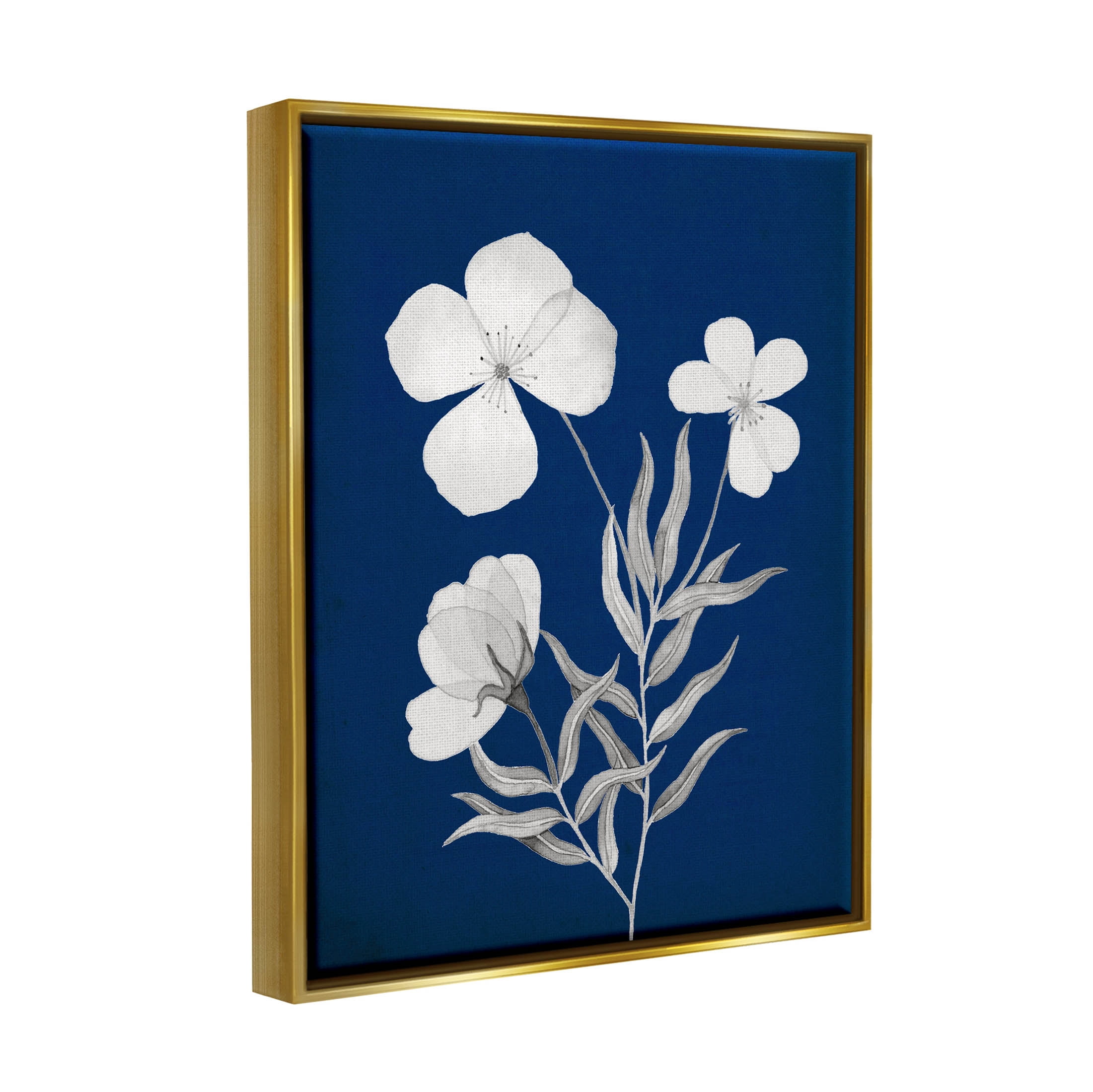 Stupell Industries Modern White Flower Petals Graphic Art Metallic Gold Floating Framed Canvas Print Wall Art, Design by Kourtni Gunn