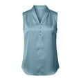 thumbnail image 5 of Daznico Women's V-Neck Sleeveless Satin Blouse with Button Detail Casual Elegant Top,XL, 5 of 5