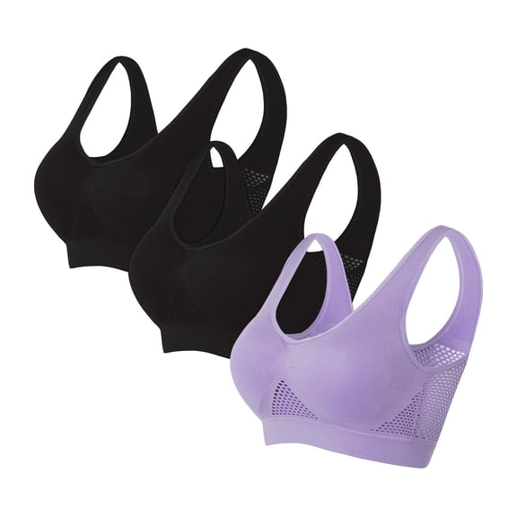 Womens 3 Pack Bras, Seamless Wireless Bras for Women Full Coverage Push Up Bra Comfortable No Underwire Bralettes with Support and Lift for Older Women S-5XL