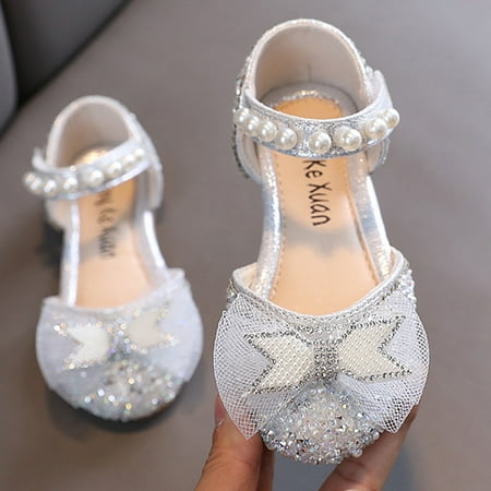 

NIUREDLTD Toddler Kids Grils Dress Shoes Fashion Spring And Summer Girls Sandals Party Dress Dance Show Princess Shoes Mesh Bowknot Pearl Hook Loop Princess Shoes Silver 33