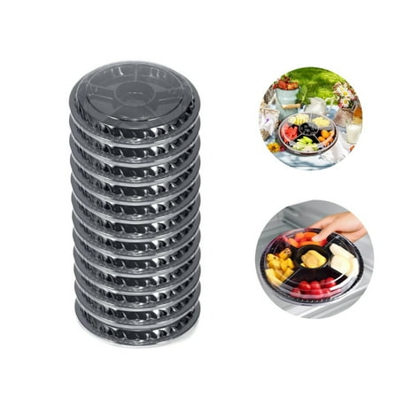 10.4x10.4x2In Plastic Appetizer Tray,QZS Disposable Serving Fruit Veggie Catering Tray,6 Divided Food Serving Container for Snack,10Pack