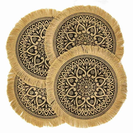 

Boho Round Placemats Brown Dining Modern Dinner Braided Table Runner Kitchen Plate Mats Runners with Fringe