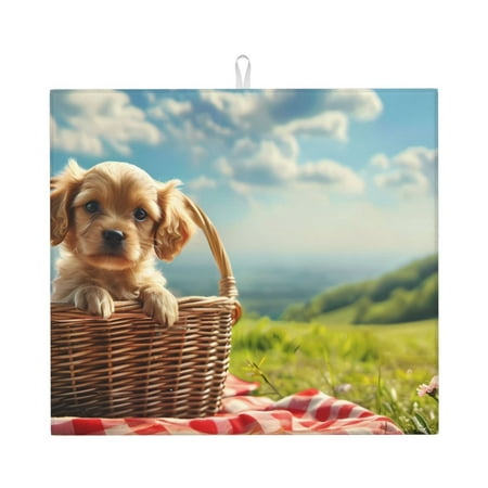 

Matuu Adorable Puppy Basket for Dish Drying Mat for Kitchen Counter for Kitchen and Dining Kitchen Counter Accessories 16 x18