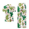 thumbnail image 6 of TSOVTHRID Cactus Sunflower Flower Print Pajama Set for Women Soft Short Sleeve Pajama with Long Pants Breathable Nightwear Button Down Sleepwear, Size L, 6 of 7
