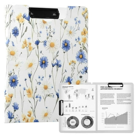 A4 Double Clip File Folder 18.9×12.6in Clipboards Foldable Binder Holds 80 Sheets Project Folder for Office Home Blue and Yellow Wildflowers A4 Double Clip File Folder 18.9×12.6in Clipboards Foldable Binder Holds 80 Sheets Project Folder for Office Home Blue and Yellow Wildflowers
