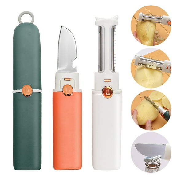 Aokelily 3PCS 3 in 1 Creative Fruit and Vegetable Peeler,Travel Paring Knife Used for Peeling,Shredding and Dicing, Multifunctional Portable Stainless Steel Pocket Knife