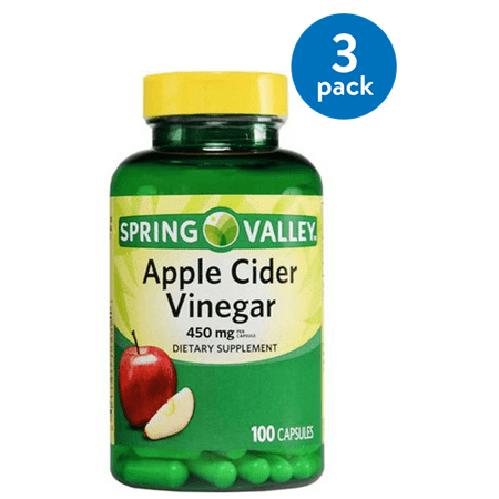 (3 Pack) Spring Valley Apple Cider Vinegar Capsules, 450 Mg, 100