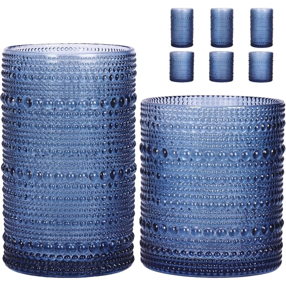 A 6-piece studded glass set, including a 12-ounce stemmed glass and a 10-ounce cocktail glass; clear embossed bohemian-style glasses; kitchen bar glass set, suitable for whiskey, beer, juice, milk.