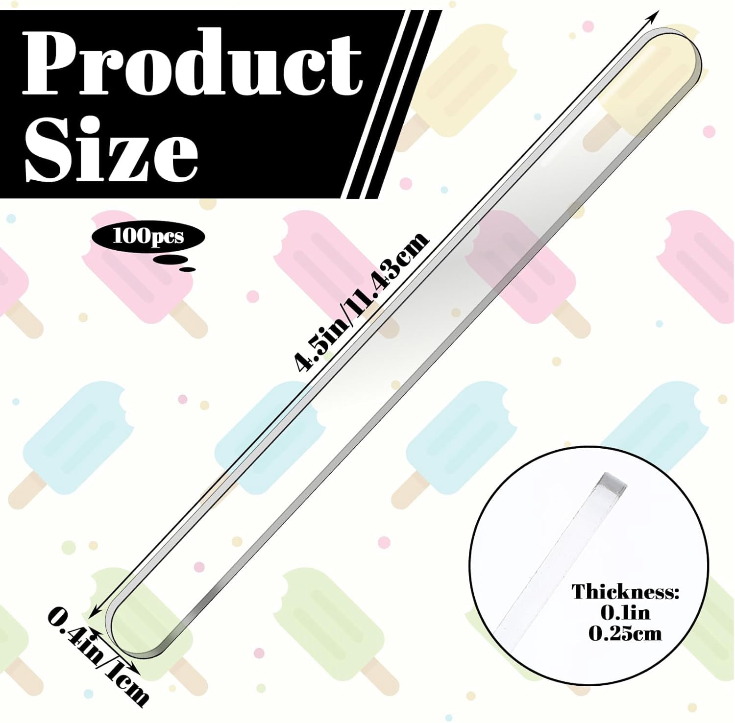 ABPETE Reusable Acrylic Popsicle Sticks,Clear Ice Cream Sticks for DIY Cake Pops, Candy, Desserts,Food-Safe & Durable(100Pcs,4.5 Inch )