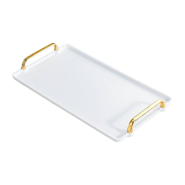 Rongfmy Plateau de Service avec Poignée Organisateur de Rangement Table Basse Plateau à Thé Plateau de Meuble-Lavabo Blanc Grand