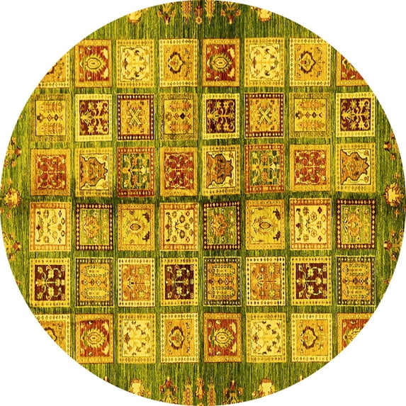 Ahgly Company Indoor Round Abstract Yellow Modern Area Rugs, 3' Round