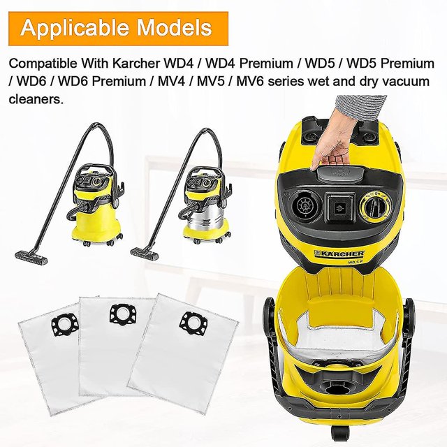 12-packfilterpåsarDammsugarpåsarförKarcherWd4Wd5Wd6Mv4Mv5Mv6reservdelarTillbehörssats