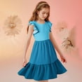 thumbnail image 6 of Efsteb Summer Dress for Girls Cute Ruffle Sleeve Dresses Color Block Crewneck Midi Dress (Blue,5 Years), 6 of 8