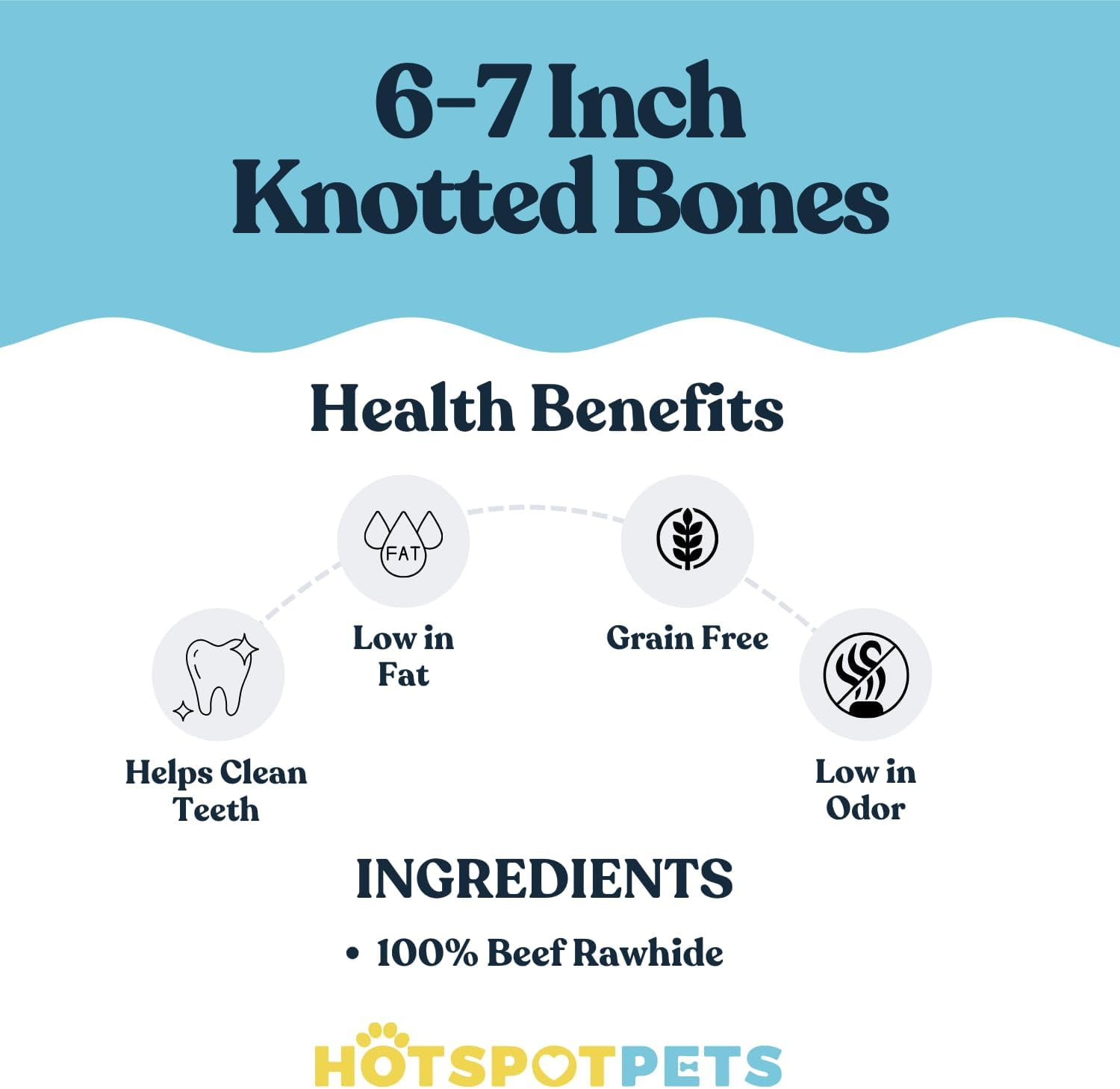 HotSpot Pets Durable Natural Rawhide Dog Chews, 6-7 Inch, 10 Pack