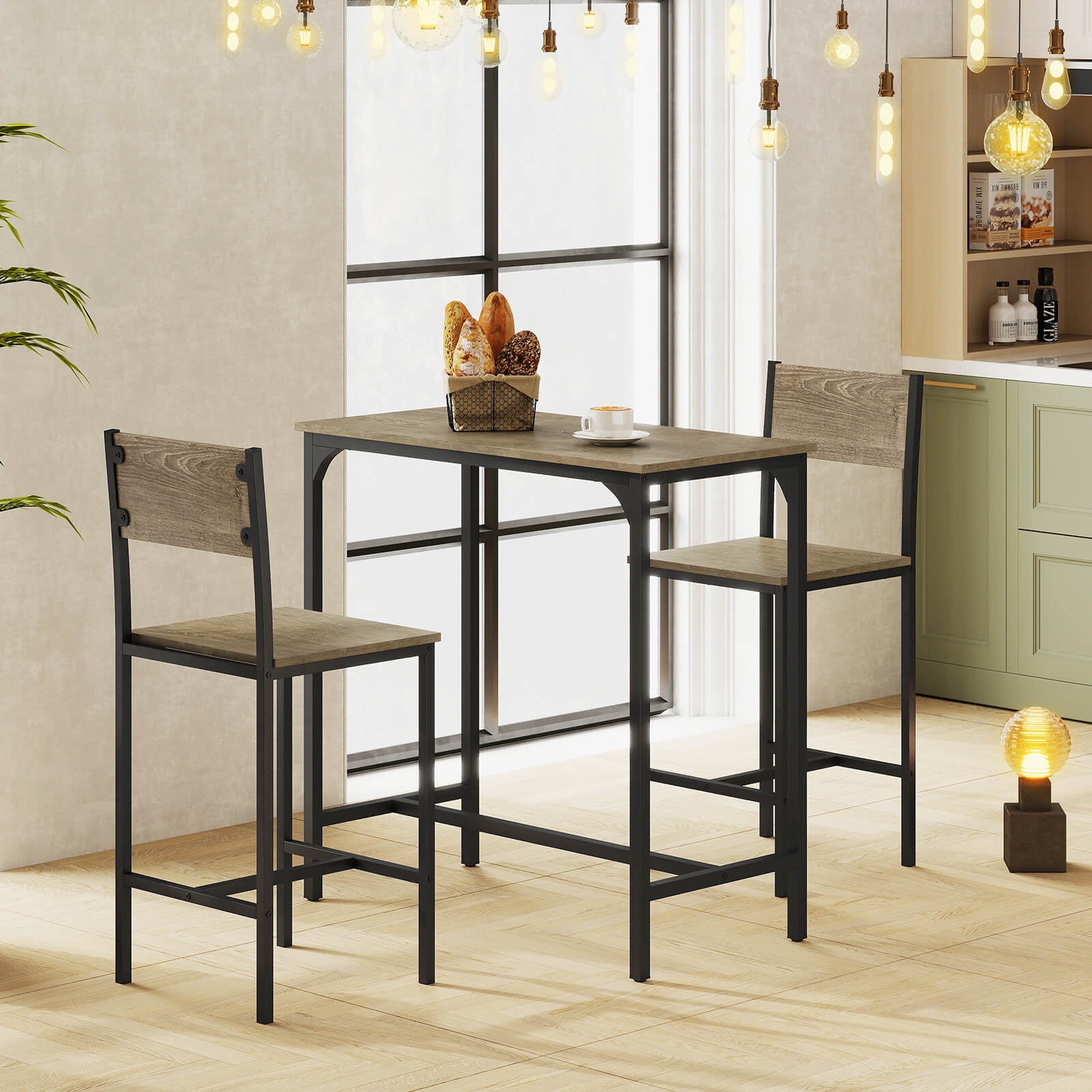 Costway 3 PCS Bar Table & Chair Set Kitchen Table with 2 Bar Stools for Small Space