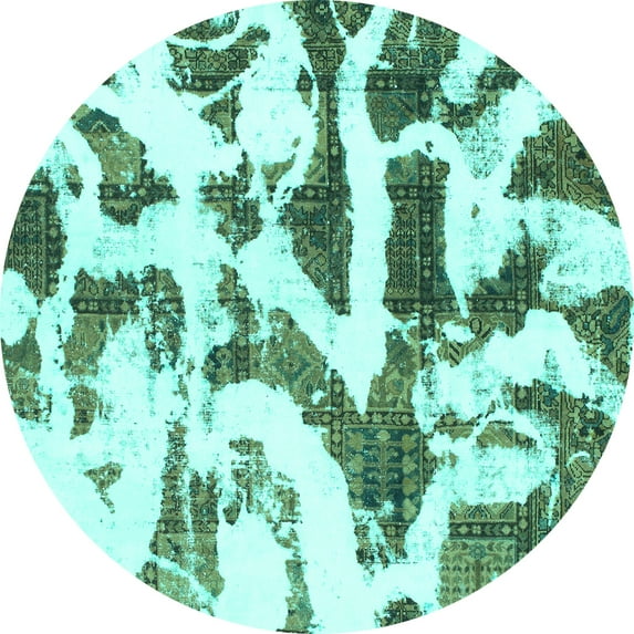 Ahgly Company Machine Washable Indoor Round Abstract Turquoise Blue Modern Area Rugs, 7' Round