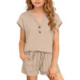 thumbnail image 2 of ZOYOEN Girls Fashion Outfit Sets- Casual Soft Short Sleeve Loose Fit Kids Summer Clothes Khaki Size 8, 2 of 9