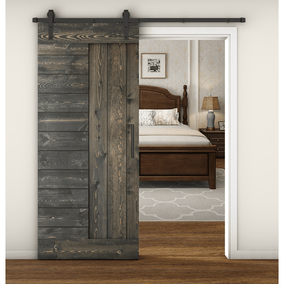 Essencaliy 36in x84in Solid Wood Barn Door, Made-in-USA Farmhouse Interior Sliding Barn Door With 6.25ft Barndoor Hardware Kit (DIY)