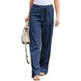 thumbnail image 1 of WISEFIN Women's Fashion Casual Solid Color Mid Waist Straight Fit Cotton Linen Pants, 1 of 2