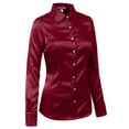 thumbnail image 2 of J. METHOD Women's Satin Button Down Shirt Long Cuff Sleeve Collar Silky Office Work Formal Casual Blouse Top NEWT74 Burgundy 1X, 2 of 7