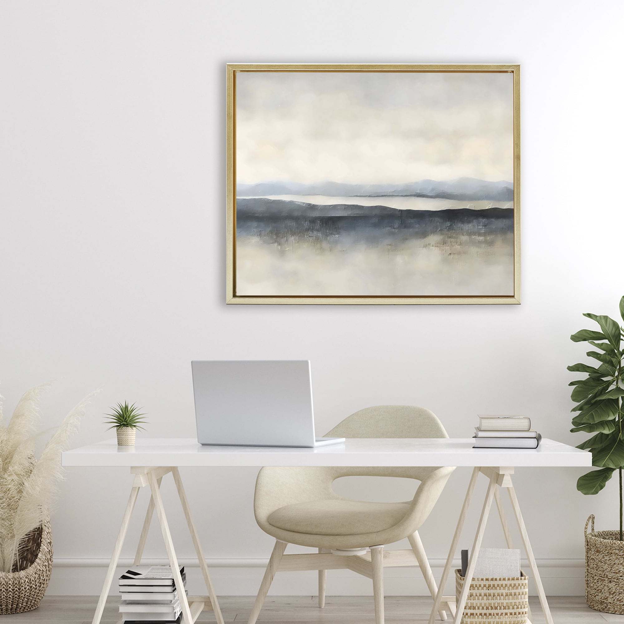 Stupell Industries Misty Muted Horizon Gold Framed Floater Canvas Wall Art, design by Riley B